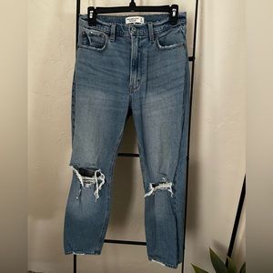 Abercrombie & Fitch Distressed Cropped Straight High Rise Denim Jeans